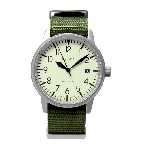 ARISTO 3H41 Jäger 90 Automatic Fliegeruhr Leuchtzifferblatt Textilband olivgrün 10ATM