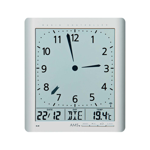 AMS Funkuhr, Wand/Tischuhr 01-5898, Datum, Wochentag, Temperatur