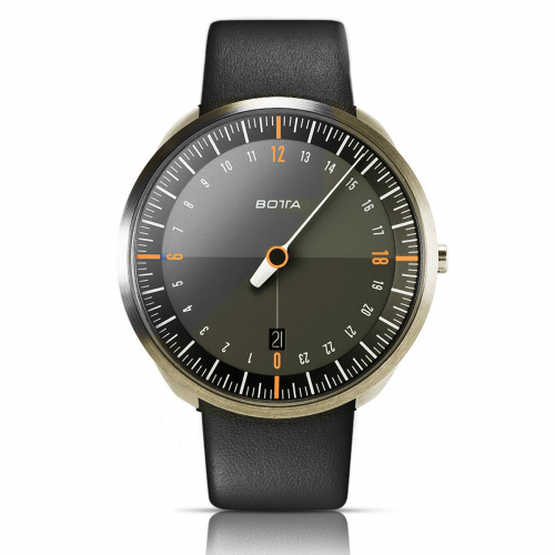 Botta UNO 24 Quarz 40mm Armbanduhr Titan Einzeigeruhr, 429010 24h-Anzeige Lederband