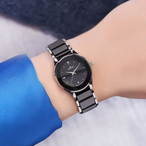 DUGENA Damen Armbanduhr Ronda Ceramica 4460770 schwarz-silberfarben