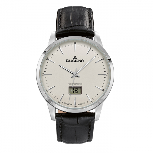 DUGENA 4460859 Herren Armbanduhr Funkuhr, Saphirglas, Datum, Lederband