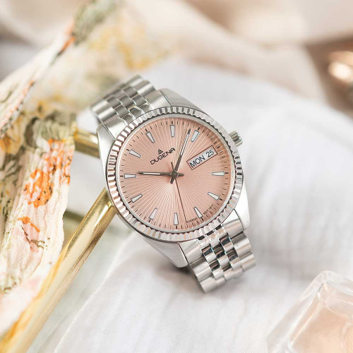 Dugena Venetia Rosa Silber 4461034 Datum Wochentag Saphirglas 10 ATM