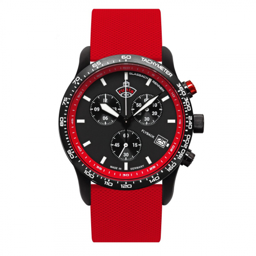Ruhla 4990-4 Herrenuhr Quarz Flyback-Chronograph mit Silikonarmband Rot