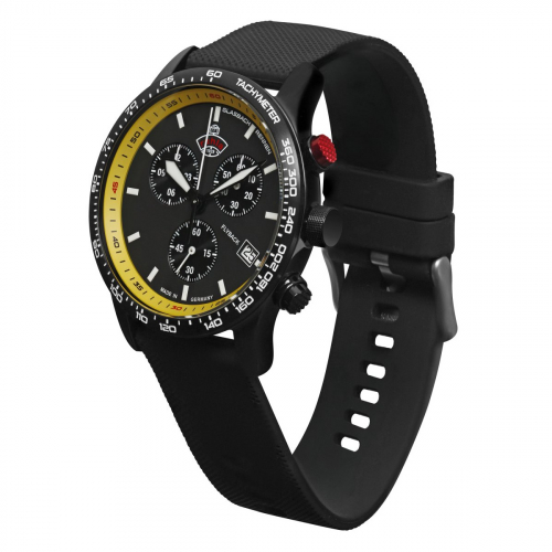 Preview: Ruhla 4990-5 Herrenuhr Quarz Flyback-Chronograph mit Silikonarmband schwarz