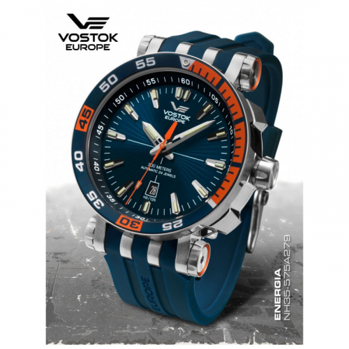 Vostok Europe NH35A-575A279 Energia Rocket Edelstahl Automatik blau mit Wechselband