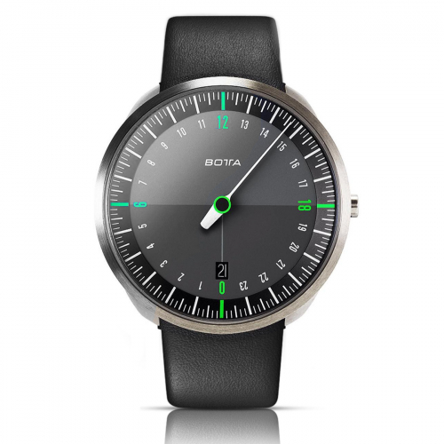 Botta UNO 24 Quarz 45mm Armbanduhr Titan Einzeigeruhr, 628010 24h-Anzeige Lederband