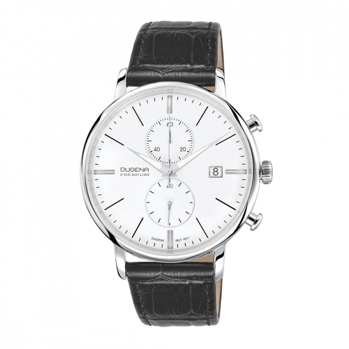 DUGENA Premium Herren Armbanduhr Festa Chrono 7000168 Saphirglas Lederband schwarz
