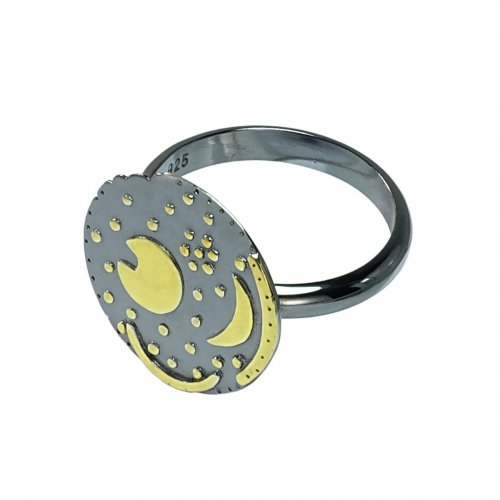 Ring Himmelsscheibe von Nebra aus 925-Silber zum Teil vergoldet, Ringgröße 55-58