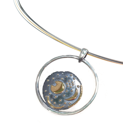 Himmelsscheibe von Nebra Sternenschmuck Silber Anhänger Horizontbogen 18mm, Kette