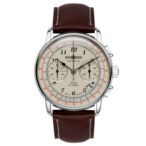 Zeppelin LZ 126 7614-5 Herrenuhr Chronograph mit Lederarmband, Beige