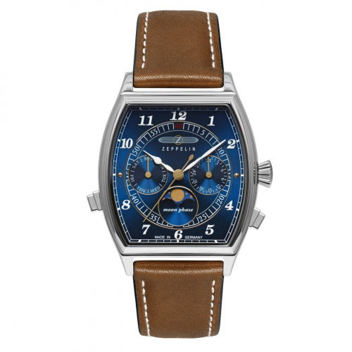 Zeppelin 8336-3 Herrenuhr Mondphase mit Day-Date, Lederband, Tonneau-Form
