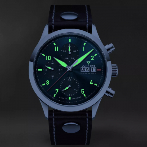 Junkers Herren Armbanduhr Cockpit 9.14.01.12 Chronograph Saphirglas Day-Date