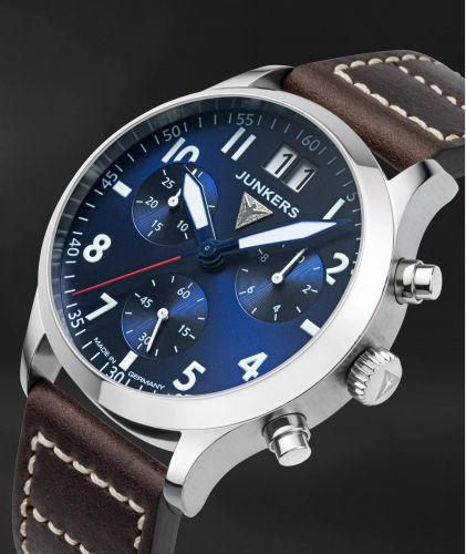 Junkers Herren Armbanduhr 9.23.02.01 Flieger D-2000 mit Großdatum, Blau-Braun