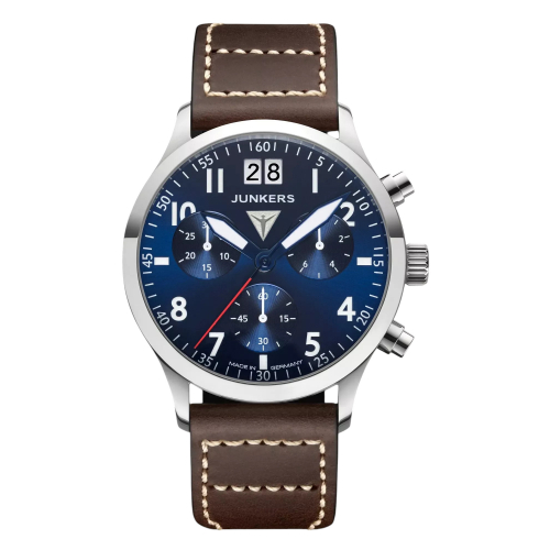 Junkers Herren Armbanduhr 9.23.02.01 Flieger D-2000 mit Großdatum, Blau-Braun