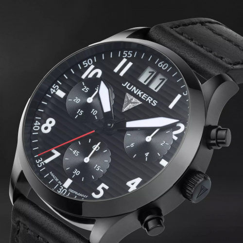 Junkers Herren Armbanduhr 9.24.02.02 Flieger D-2000 mit Großdatum, Schwarz