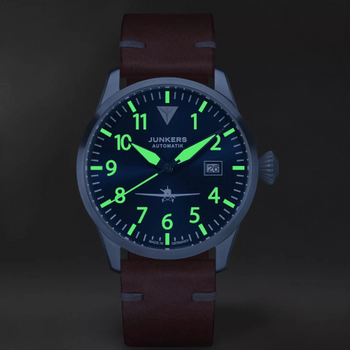 Junkers Herren Armbanduhr 9.58.01.01 Flieger Automatik 42mm Leder Saphirglas