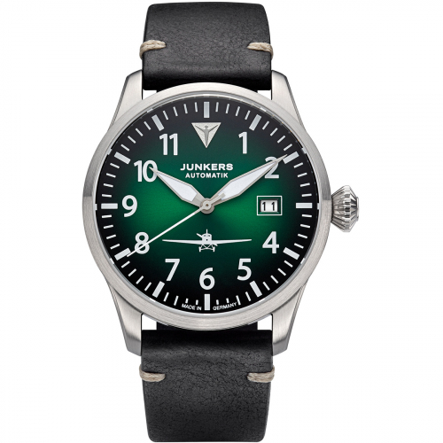 Junkers Piloten Automatik Herren Armbanduhr 9.58.01.06 Flieger 42mm Leder, Saphirglas