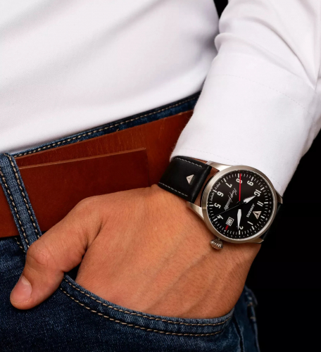 Preview: Hugo Junkers GMT Automatik Armbanduhr 9.58.04.02 Flieger 42mm Leder, Saphirglas
