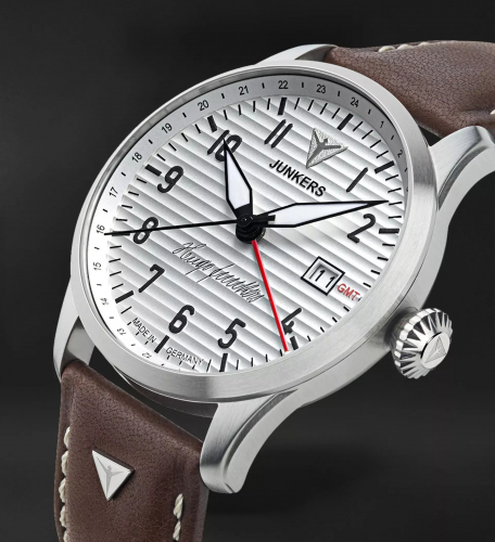 Preview: Hugo Junkers GMT Automatik Armbanduhr 9.58.04.03 Flieger 42mm Leder, Saphirglas