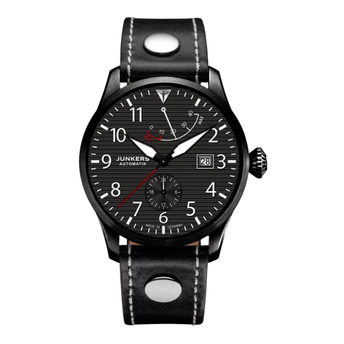 Junkers Flieger Gangreserve Herren Armbanduhr 9.65.01.02 Saphirglas 42mm