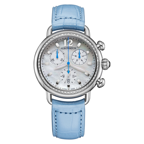 AEROWATCH A 81105 AA01 DIA Chrono Lady Pastellblau, Perlmuttzifferblatt