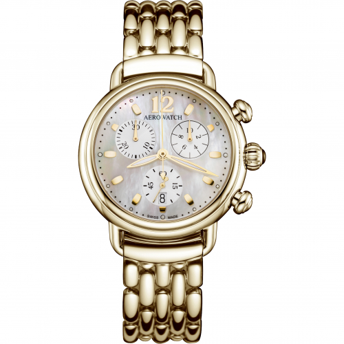 AEROWATCH A 81105 JA02 M Chrono Lady goldfarben, Perlmuttzifferblatt