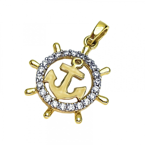 Gold Anhänger Anker Steuerrad  aus 333 Gelbgold mit Steinchen
