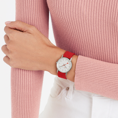 MONDAINE Damen Armbanduhr Classic 30mm, rote Textiluhr, A658.30323.17SBC