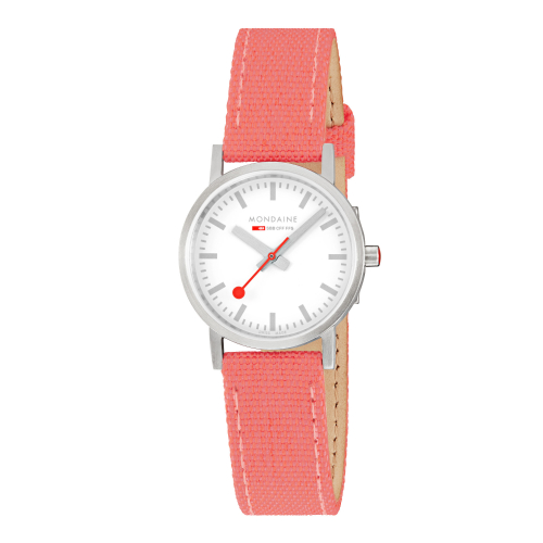 MONDAINE Damen Armbanduhr Classic 30mm, korall-rote Textiluhr, A658.30323.17SBP