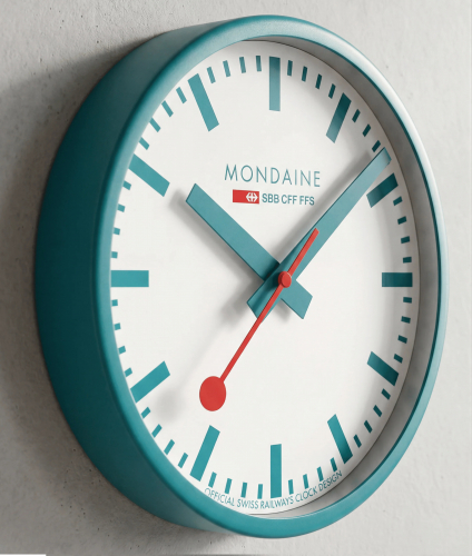 MONDAINE Teal Limited Edition Wanduhr Durchmesser 25cm, A990.CLOCK.10SBD Blau