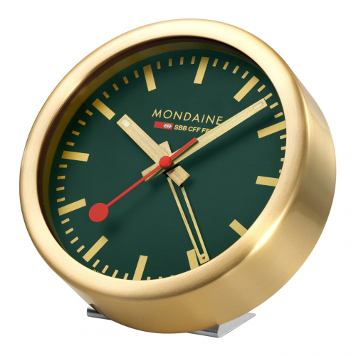 Mondaine Tischuhr Wanduhr Wecker A997.MCAL.66SBG grün Goldfarben Ø 12.5cm