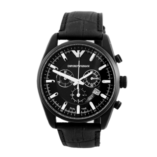 ARMANI Chrono Herren Armbanduhr AR6035, Lederband schwarz