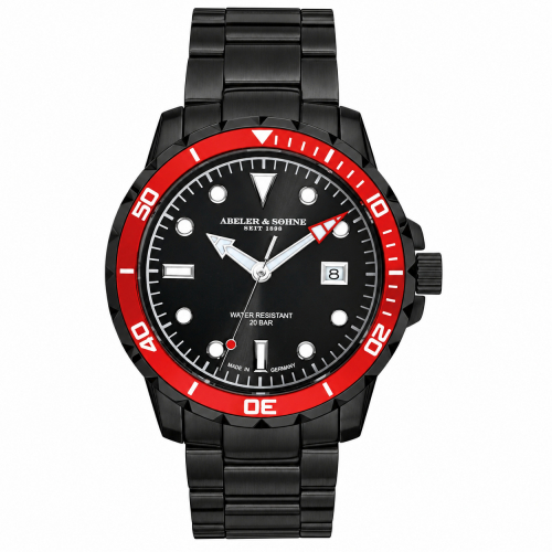ABELER & SÖHNE AS2041 Schwarz Herren Armbanduhr Ronda-Werk Saphirglas 20 ATM