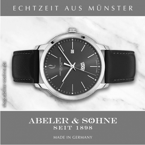 ABELER & SÖHNE AS3109 Herren Armbanduhr Saphirglas Ronda-Werk Day-Date Lederband
