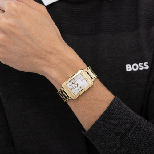 Preview: Boss Herren Armbanduhr 1514280 Edelstahl goldfarben Rechteckig