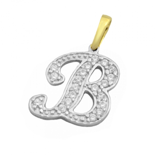 Buchstaben Anhänger B aus 585 Gold bicolor mit Zirkonia*