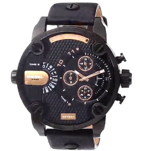 DIESEL Herren Armbanduhr Chrono in XL DZ7291, zweite Zeitzone, schwarz-roségoldfarben