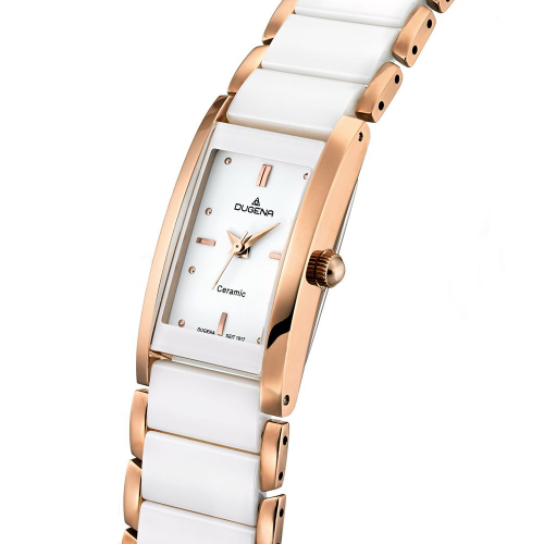 DUGENA Damen Armbanduhr Keramik-Edelstahl 4460590 weiß-rosé