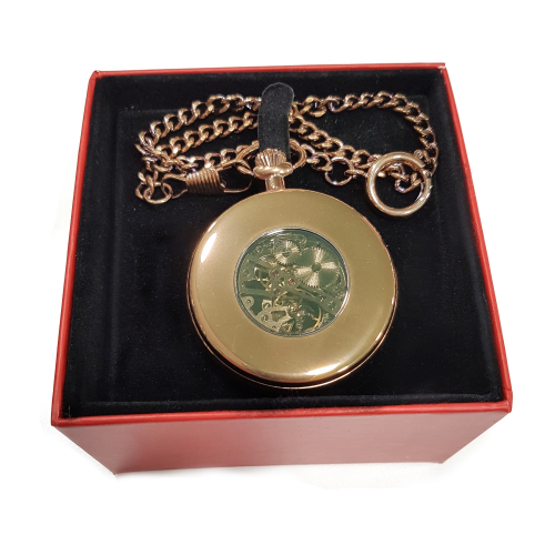Dugena 4460977 Savonette Taschenuhr Handaufzug skelettiert bronzefarben mit Kette