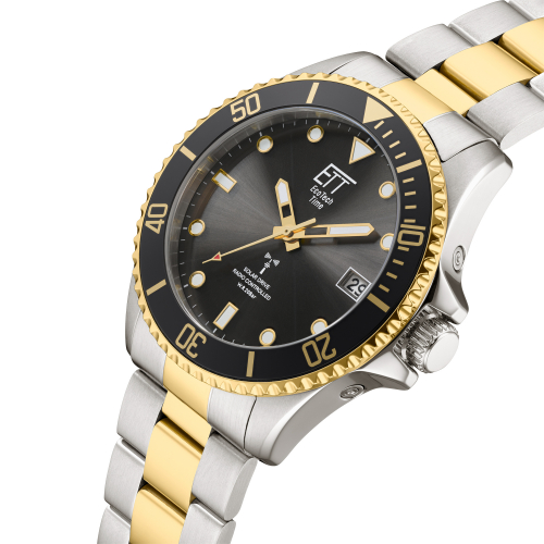 ETT Eco Tech Time Funk-Solar EGS-11606-25M Herren Armbanduhr Taucheruhr 20ATM bicolor