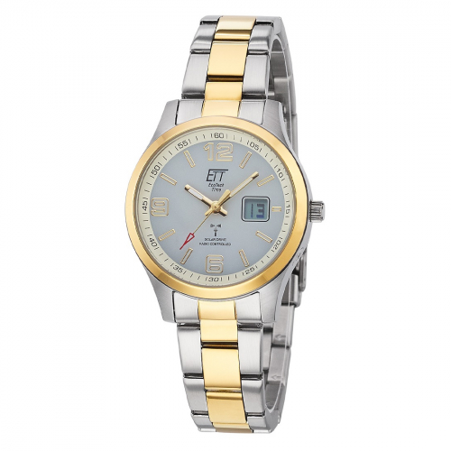 ETT EcoTechTime ELS-11590-12M Goby Funk-Solar Damenuhr Day-Date bicolor