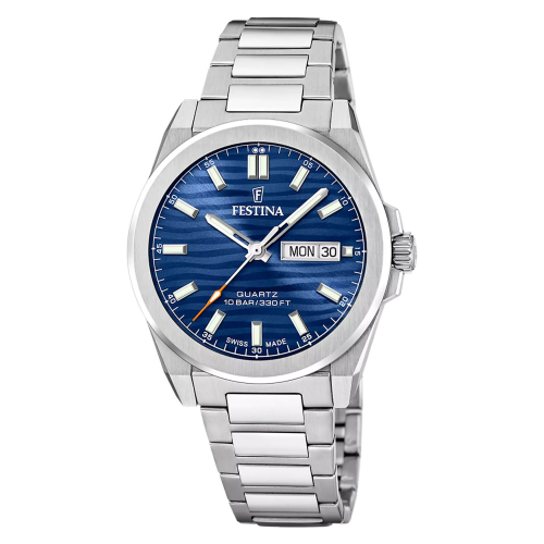 Festina DUNE F20073-3 swiss made Uhr 10ATM Day-Date, Saphirglas, Blau, 40mm