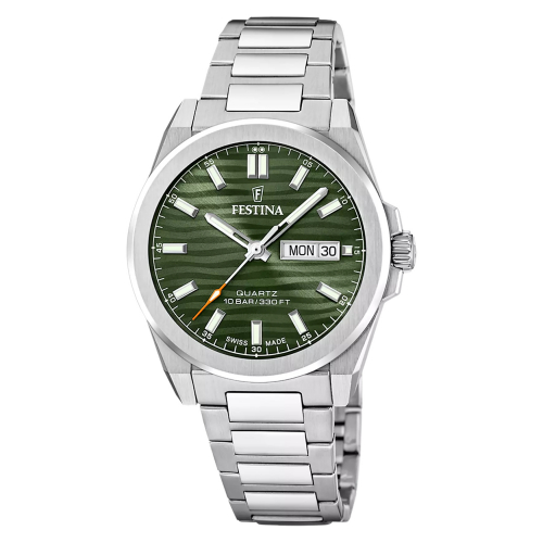 Festina DUNE F20073-4 swiss made Uhr 10ATM Day-Date, Saphirglas, grün, 40mm