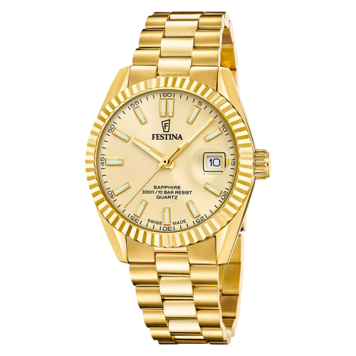 Festina Herren Armbanduhr F20086-A Edelstahl goldfarben swiss made