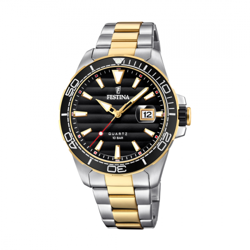 Festina Herren Armbanduhr F20362-2 Edelstahl bicolor 10 ATM mit Datumslupe