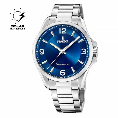 Festina Solar Armbanduhr F20656-2, Blau, Edelstahl, Miyota-Solar-Werk