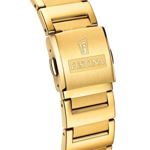 Festina Herren Armbanduhr F20678-1 Edelstahl goldfarben, Rechteckig, römische Zahlen