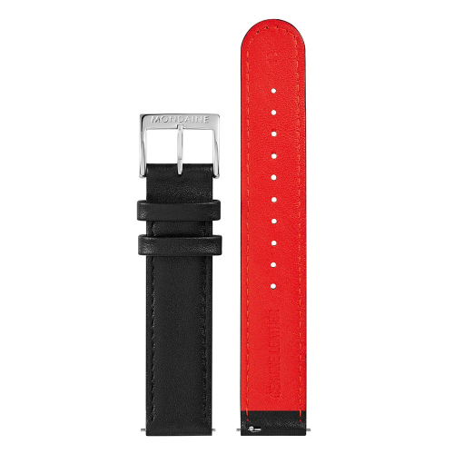 Mondaine Ersatzband, Wechselband Leder schwarz-rot, Stegbreite 18mm
