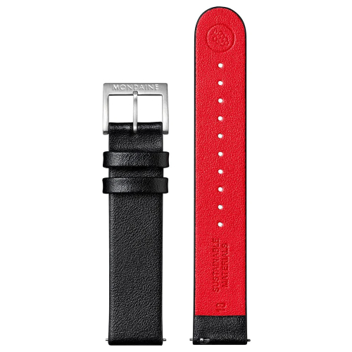 Mondaine Ersatzband, Stegbreite 18mm Wechselband Leder schwarz-rot