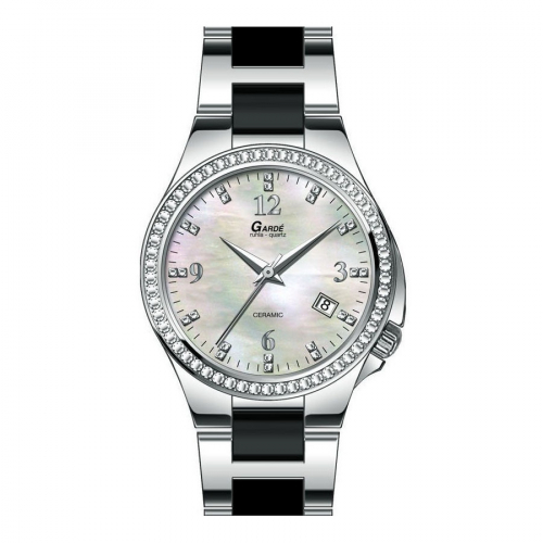 GARDE Ruhla Damen Armbanduhr Perlmutt Elegance 21149 Edelstahl-Keramik